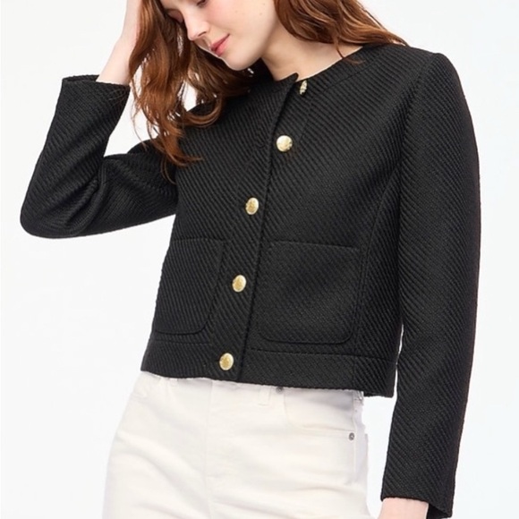 J. Crew Black Textured Lady Jacket with Gold Accents - Picture 2 of 9